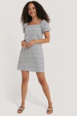 Printed Square Neck Mini Dress
