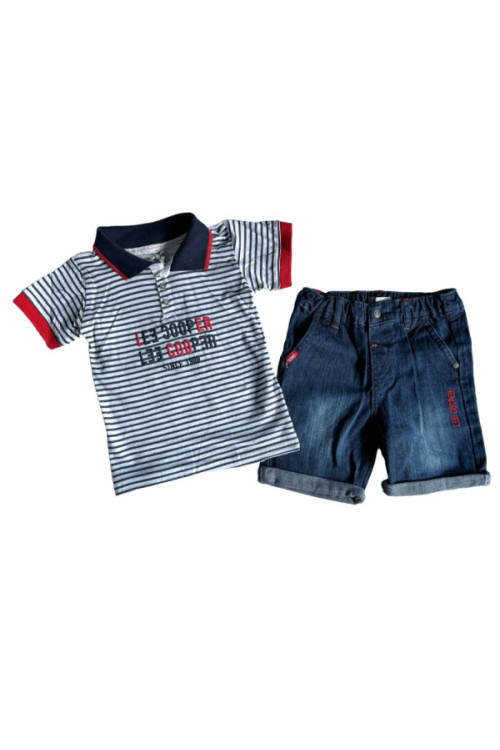 Boys' Set: Striped Polo Shirt and Denim Shorts