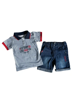 Boys' Set: Striped Polo Shirt and Denim Shorts