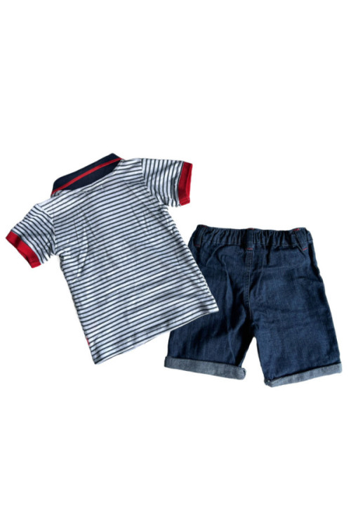 Boys' Set: Striped Polo Shirt and Denim Shorts