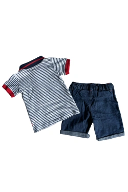 Boys' Set: Striped Polo Shirt and Denim Shorts