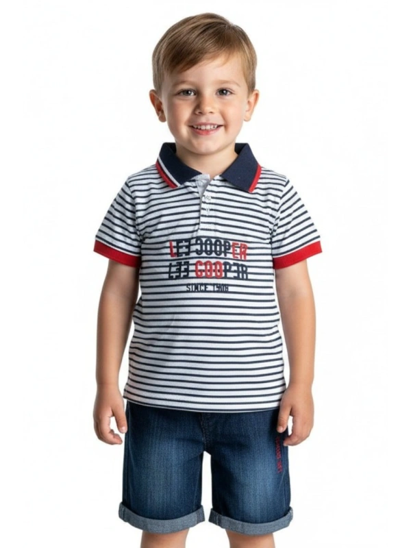 Boys' Set: Striped Polo Shirt and Denim Shorts