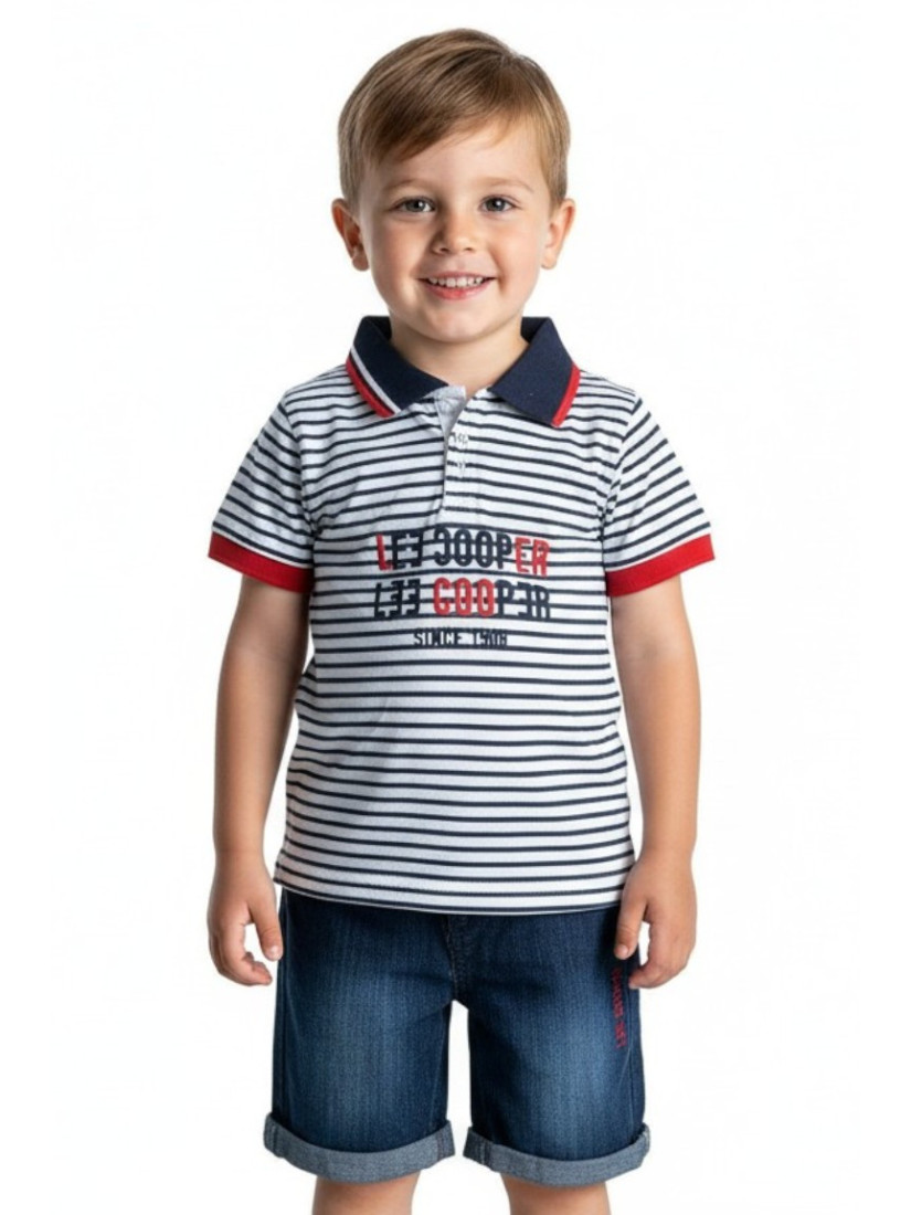 Boys' Set: Striped Polo Shirt and Denim Shorts