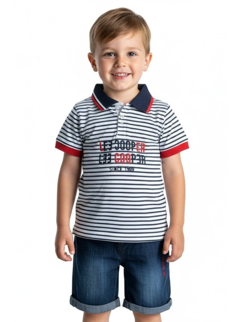 Boys' Set: Striped Polo Shirt and Denim Shorts