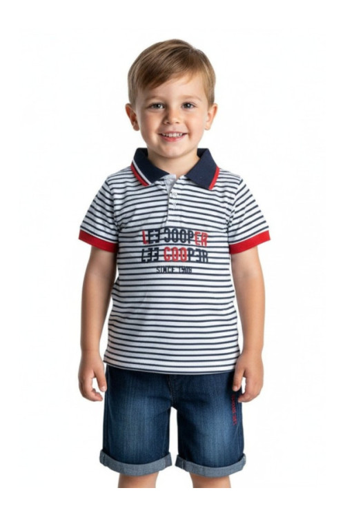 Boys' Set: Striped Polo Shirt and Denim Shorts
