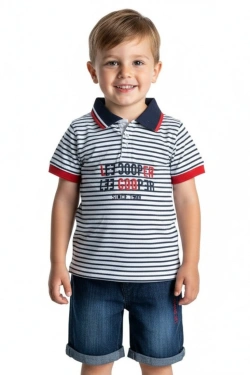 Boys' Set: Striped Polo Shirt and Denim Shorts