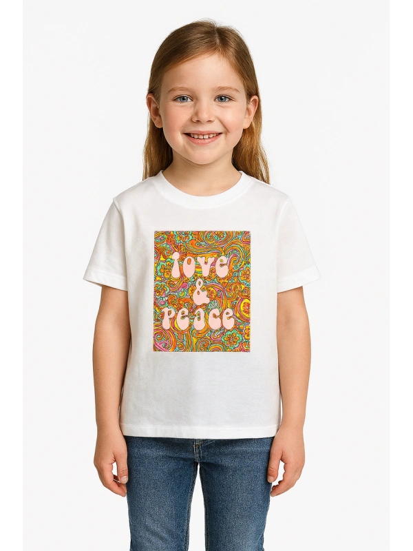 Girls' "Love & Peace" Printed T-Shirt