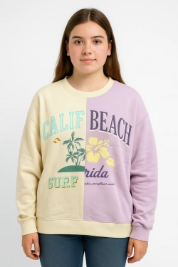 Girls' Sweatshirt with Graphic Print and Colorblock Design