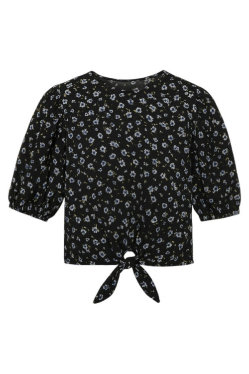 Girl's Floral Print Blouse with Front Tie