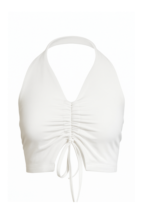 Ruched Halter Crop Top with Adjustable Front Tie