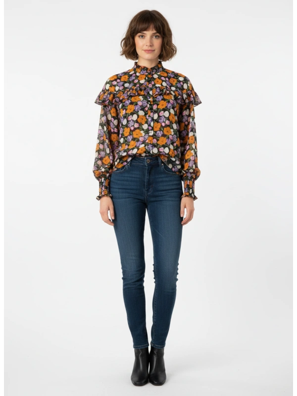 Women's Floral Blouse with Ruffles