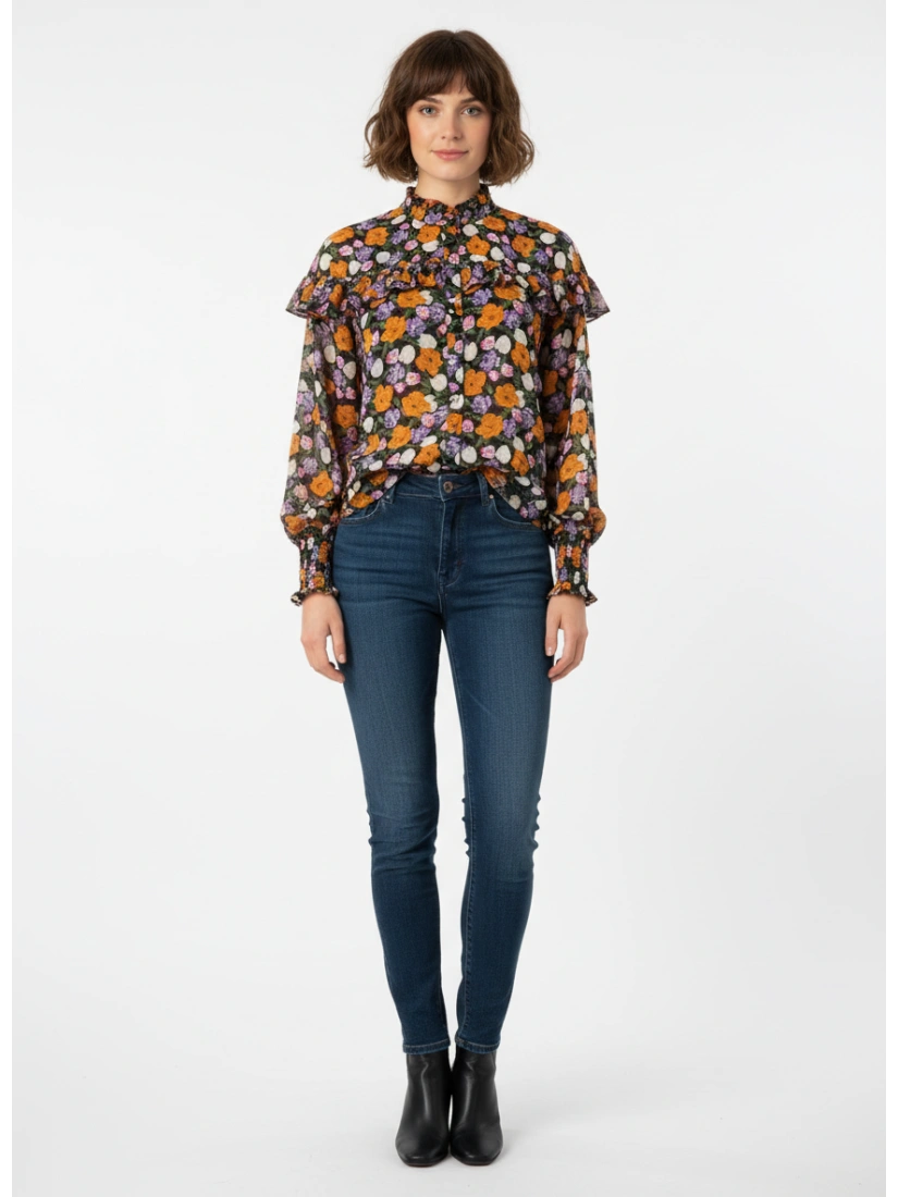 Women's Floral Blouse with Ruffles