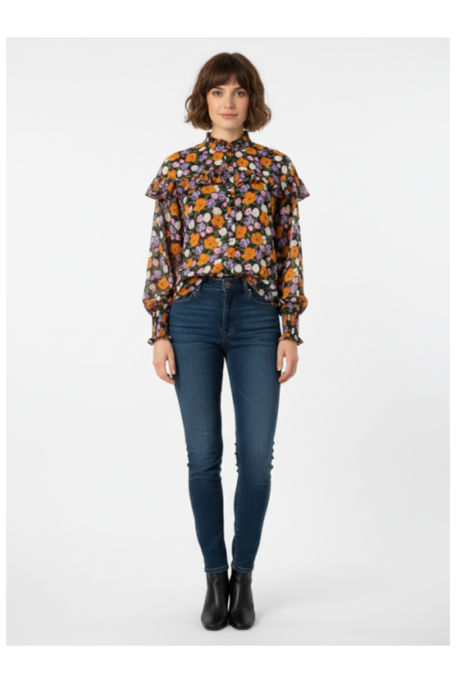 Women's Floral Blouse with Ruffles