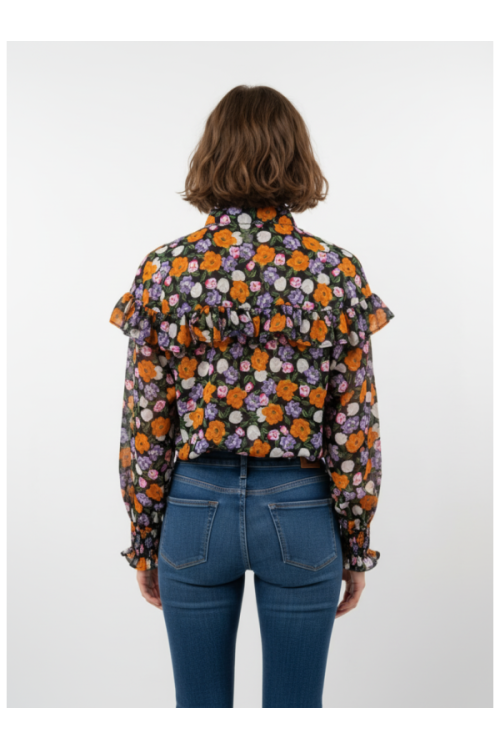 Women's Floral Blouse with Ruffles