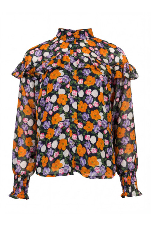 Women's Floral Blouse with Ruffles