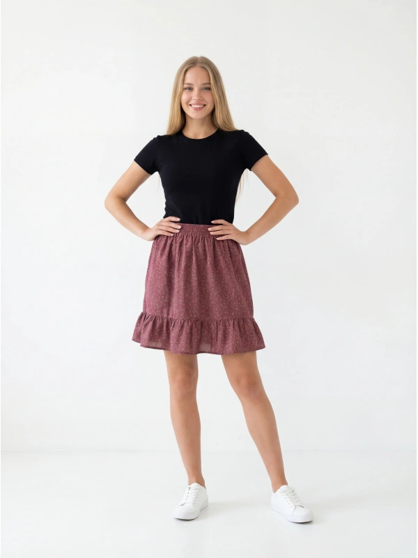 Skirt with Ruffle Hem and Fine Print