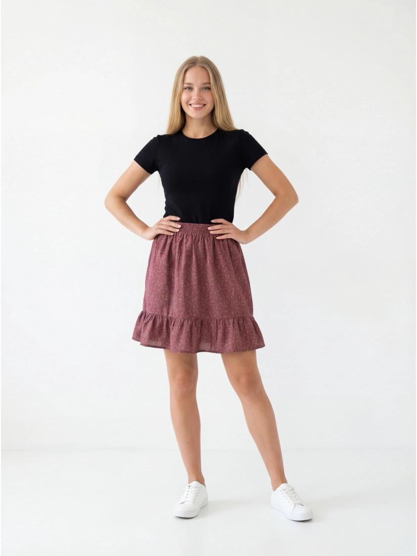 Skirt with Ruffle Hem and Fine Print
