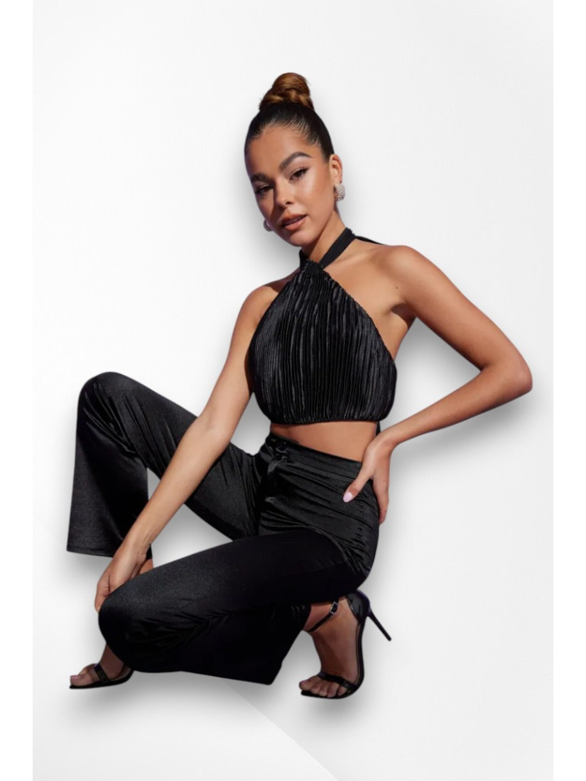 atlasas PLISSE HALTER NECK CROP