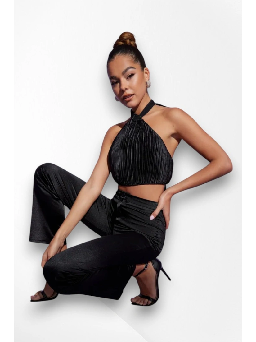 atlasas PLISSE HALTER NECK CROP