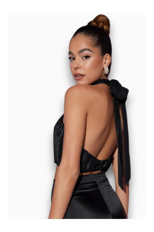 atlasas PLISSE HALTER NECK CROP