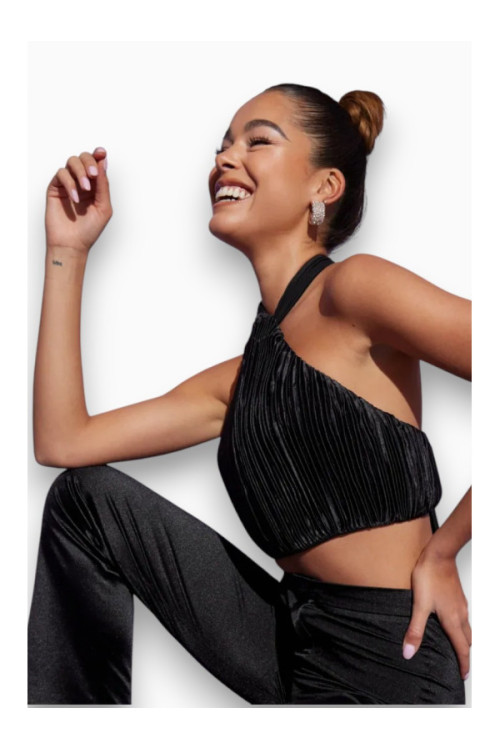 atlasas PLISSE HALTER NECK CROP