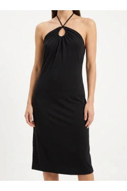 Thin Tie Halterneck Midi Jersey  Dress
