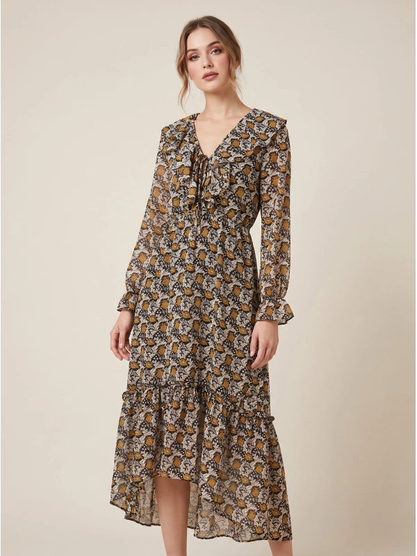 Penny Paistey Flower Ruffle Maxi Dress