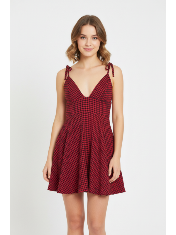 DOGTOOTH TIE STRAP SKATER DRESS - Day dress