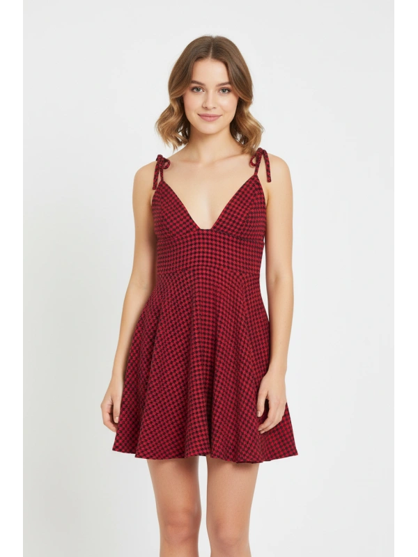 DOGTOOTH TIE STRAP SKATER DRESS - Day dress